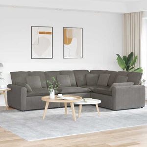 Modulares Sofa Hellgrau Cordstoff mit Kissen
