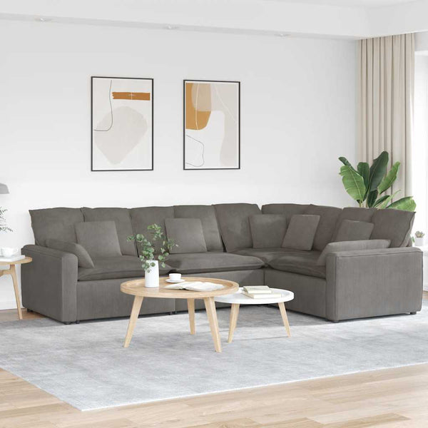 Modulares Sofa Hellgrau Cordstoff mit Kissen