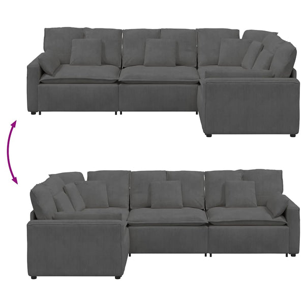Modulares Cord Sofa Dunkelgrau mit Kissen