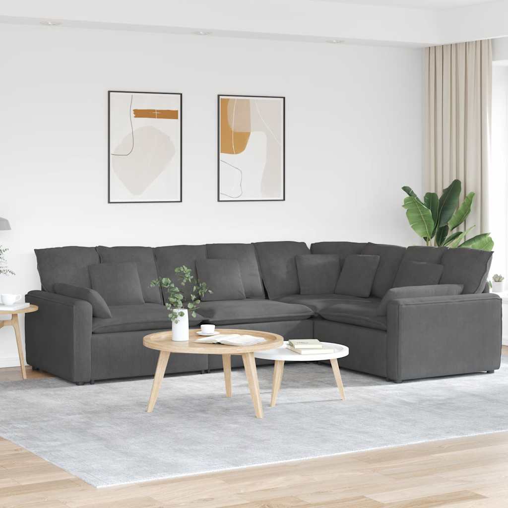 Modulares Cord Sofa Dunkelgrau mit Kissen