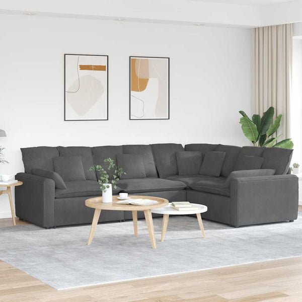 Modulares Cord Sofa Dunkelgrau mit Kissen