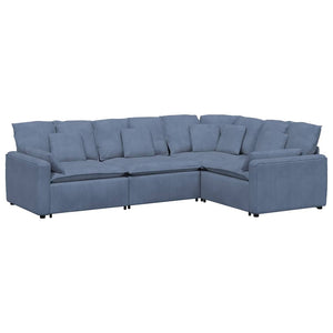 Modulares Cordstoff Sofa Blau mit Kissen