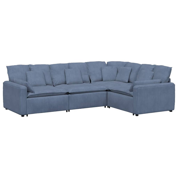 Modulares Cordstoff Sofa Blau mit Kissen