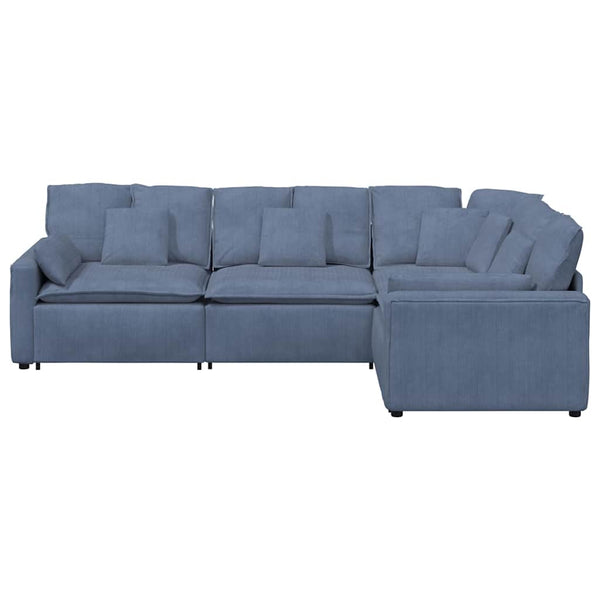 Modulares Cordstoff Sofa Blau mit Kissen