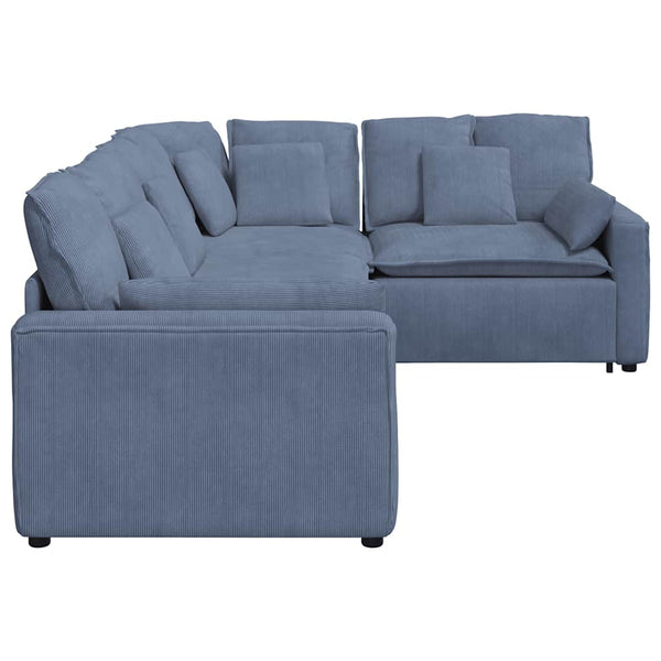 Modulares Cordstoff Sofa Blau mit Kissen
