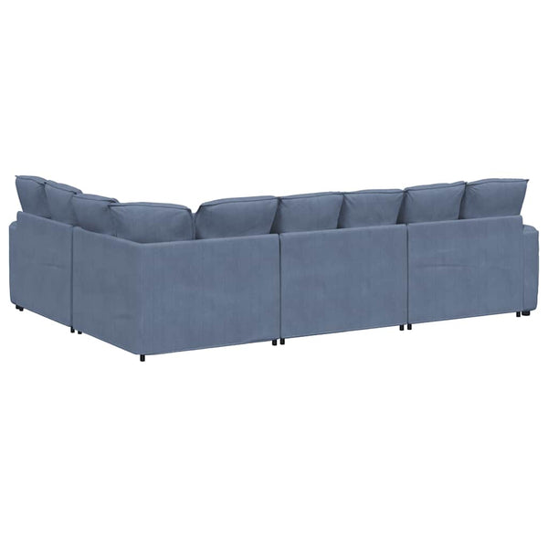 Modulares Cordstoff Sofa Blau mit Kissen