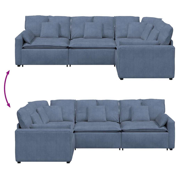 Modulares Cordstoff Sofa Blau mit Kissen