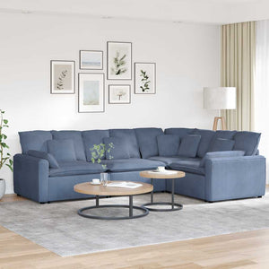 Modulares Cordstoff Sofa Blau mit Kissen