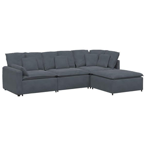 Modulares Sofa mit Hocker Dunkelgrau Samt