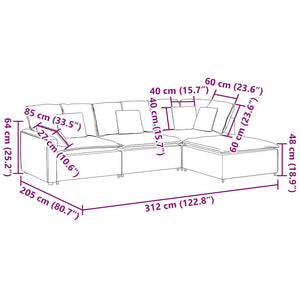 Modulares Sofa mit Hocker Dunkelgrau Samt