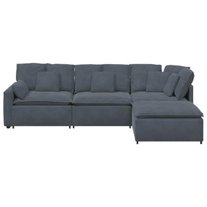 Modulares Sofa mit Hocker Dunkelgrau Samt