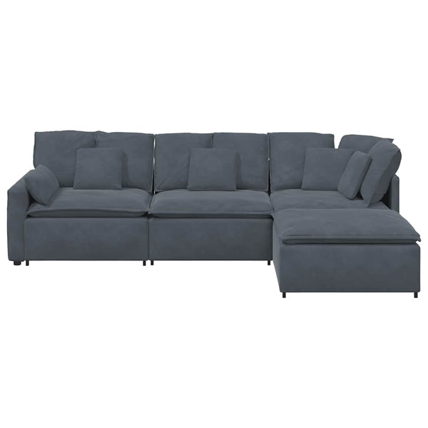 Modulares Sofa mit Hocker Dunkelgrau Samt