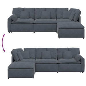 Modulares Sofa mit Hocker Dunkelgrau Samt