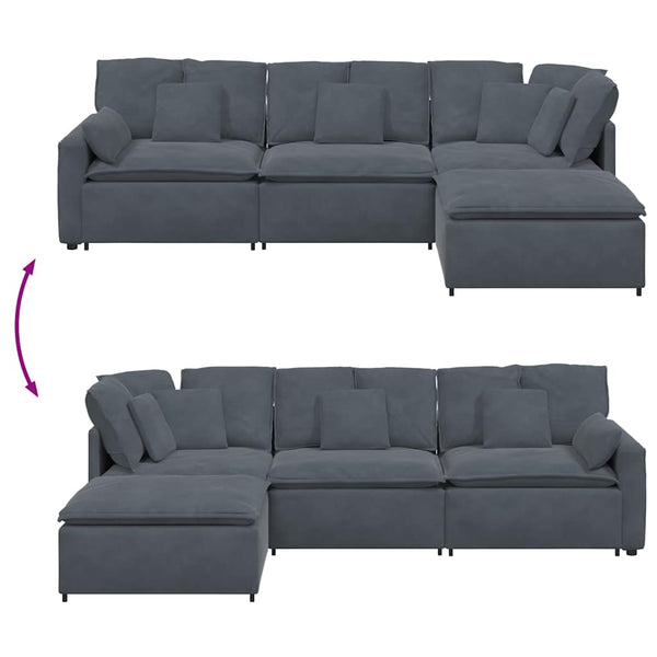 Modulares Sofa mit Hocker Dunkelgrau Samt