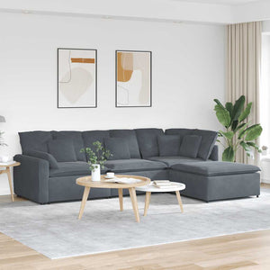 Modulares Sofa mit Hocker Dunkelgrau Samt