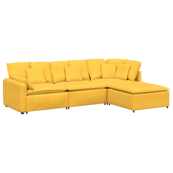 Modulares Cord Sofa mit Hocker, Hellgelb