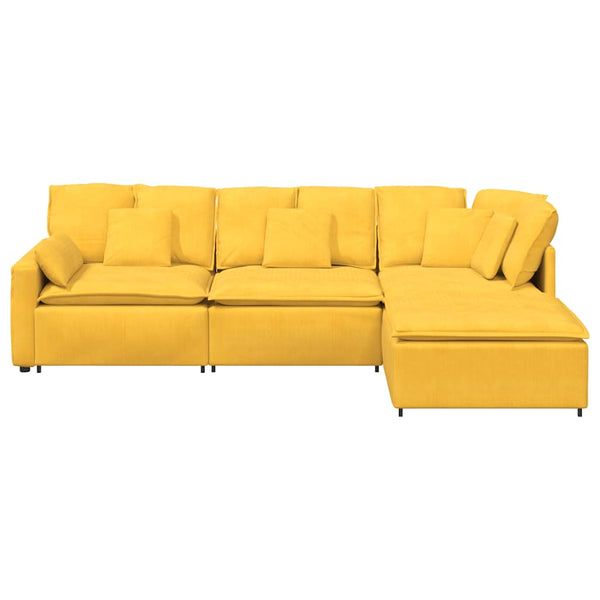 Modulares Cord Sofa mit Hocker, Hellgelb