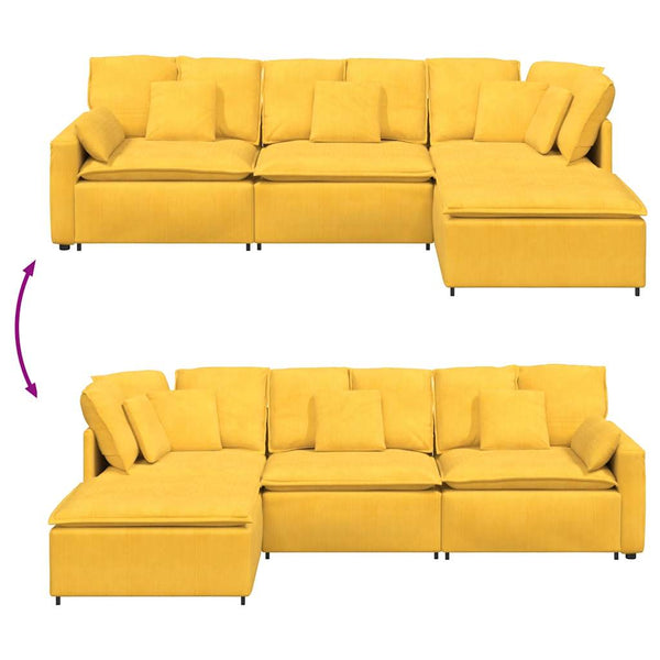 Modulares Cord Sofa mit Hocker, Hellgelb