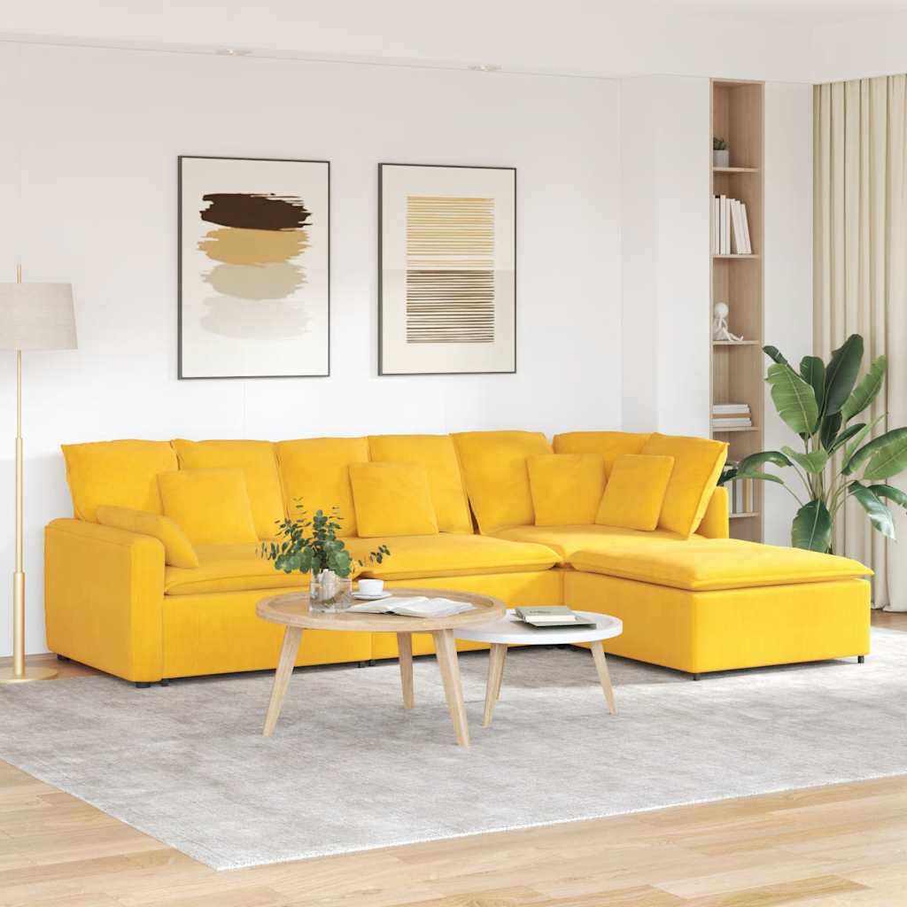 Modulares Cord Sofa mit Hocker, Hellgelb