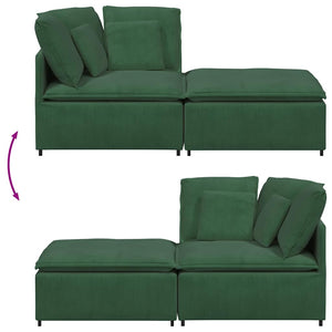 Modulares Sofa Dunkelgrün mit Fußhocker