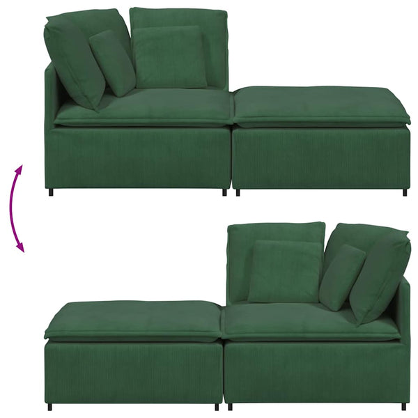 Modulares Sofa Dunkelgrün mit Fußhocker