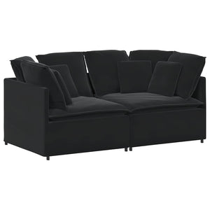 Modulares Sofa Samt Schwarz mit Kissen