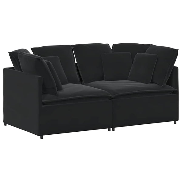 Modulares Sofa Samt Schwarz mit Kissen