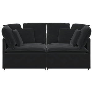 Modulares Sofa Samt Schwarz mit Kissen