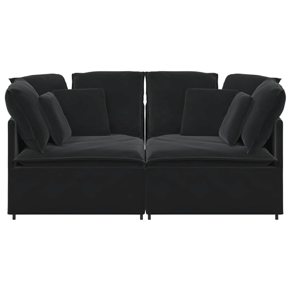 Modulares Sofa Samt Schwarz mit Kissen