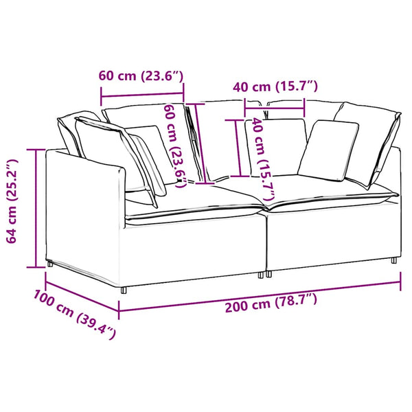 Modulares Sofa Samt Schwarz mit Kissen