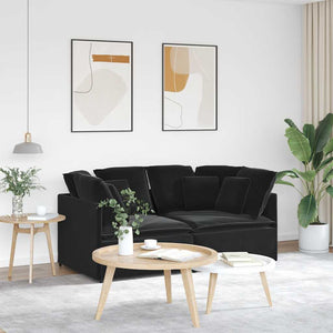 Modulares Sofa Samt Schwarz mit Kissen