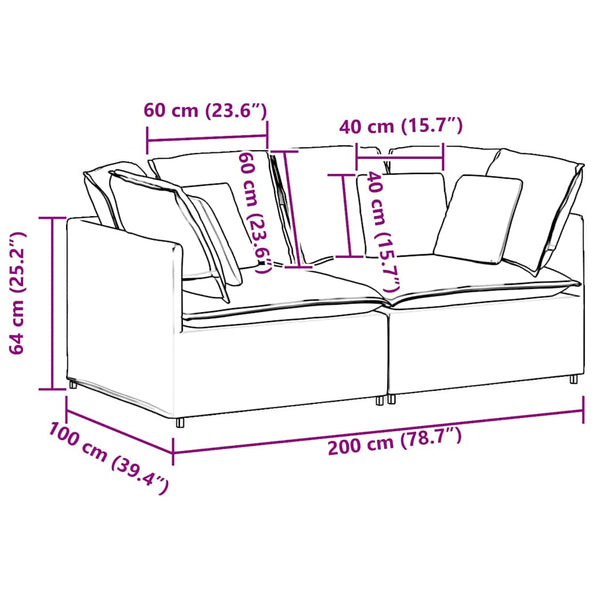 Modulares Sofa Cordstoff Hellgelb mit Kissen