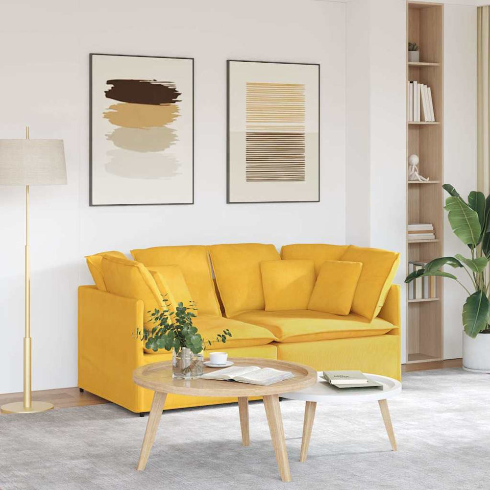 Modulares Sofa Cordstoff Hellgelb mit Kissen