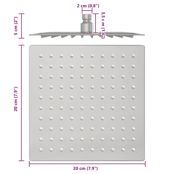 Edelstahl Regenbrause 20x20 cm Quadrat