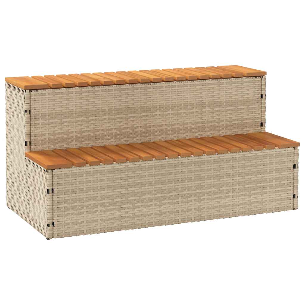 vidaXL Marches de spa beiges 100x50x50,5 cm en résine tressée et bois d'acacia massif
