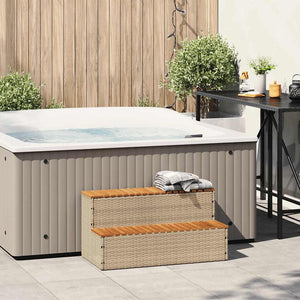 vidaXL Marches de spa beiges 100x50x50,5 cm en résine tressée et bois d'acacia massif