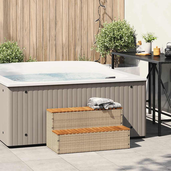 vidaXL Marches de spa beiges 100x50x50,5 cm en résine tressée et bois d'acacia massif