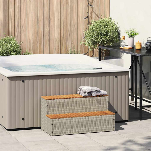 Whirlpool Stufen Hellgrau Poly-Rattan Akazie 100cm
