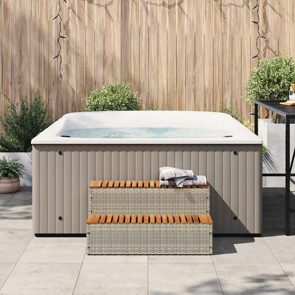 Whirlpool Stufen Hellgrau Poly-Rattan Akazie 100cm