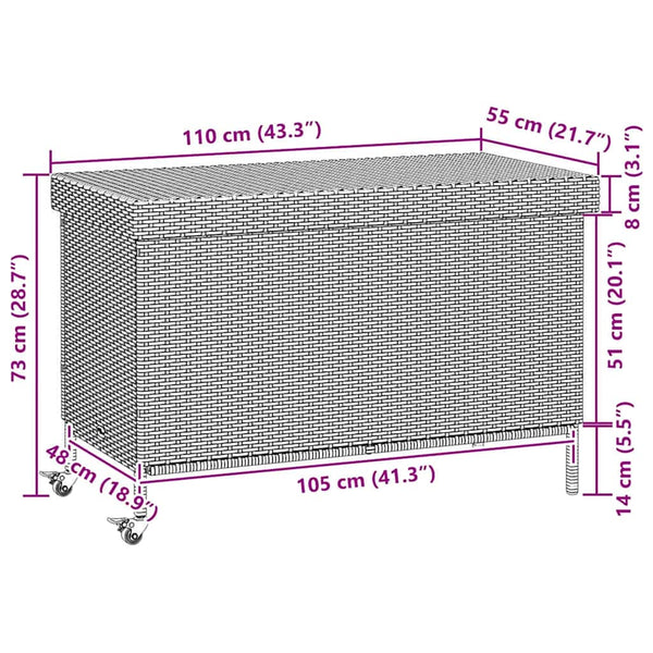 Gartentruhe mit Rollen Braun 110x55x73 cm