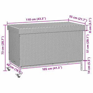 vidaXL Coffre de jardin à roulettes gris 110 x 55 x 73 cm résine tressée
