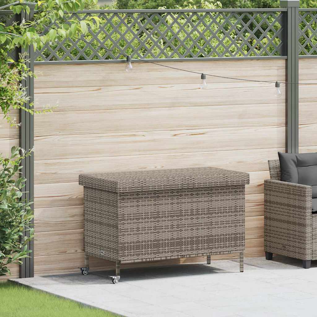 vidaXL Coffre de jardin à roulettes gris 110 x 55 x 73 cm résine tressée