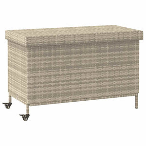 Gartentruhe mit Rollen Hellgrau Poly Rattan