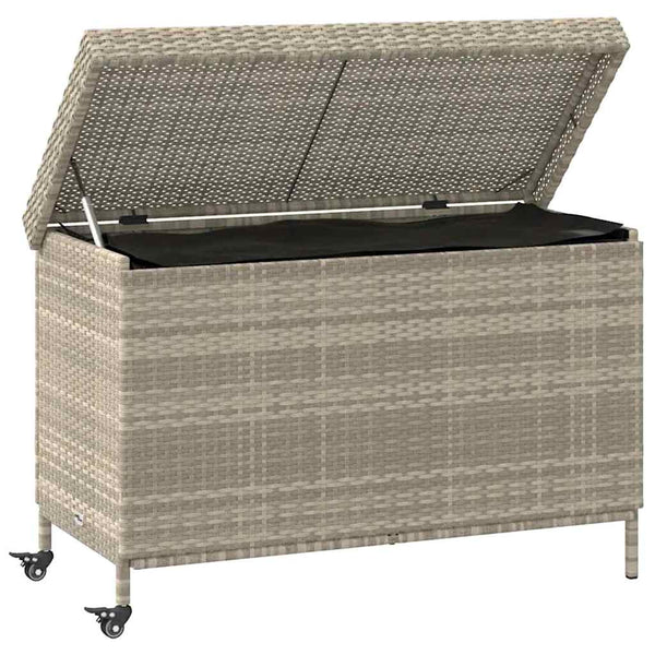 Gartentruhe mit Rollen Hellgrau Poly Rattan