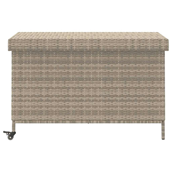 Gartentruhe mit Rollen Hellgrau Poly Rattan