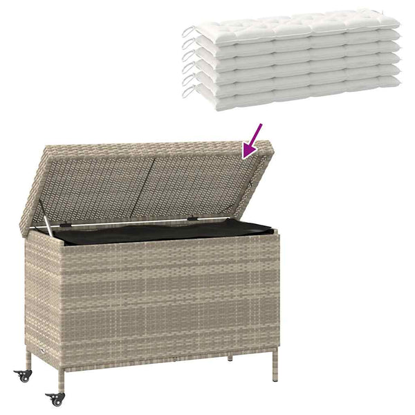 Gartentruhe mit Rollen Hellgrau Poly Rattan
