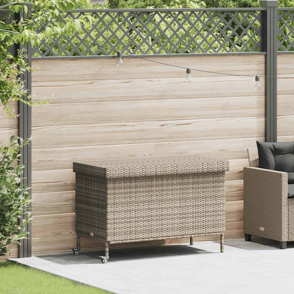 Gartentruhe mit Rollen Hellgrau Poly Rattan