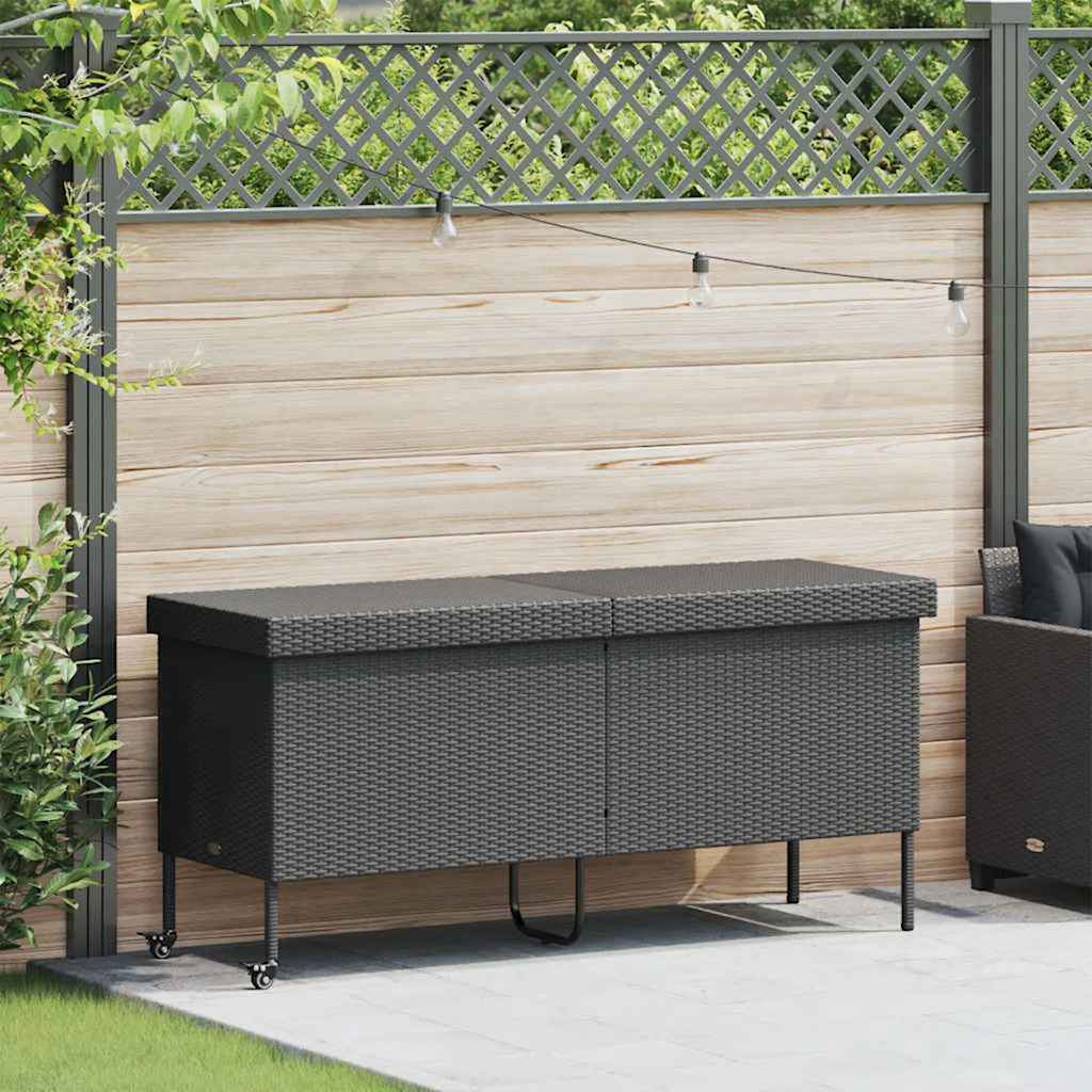 Gartentruhe mit Rollen, Schwarz, 160 cm