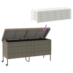 vidaXL Coffre de jardin à roulettes gris 160x55x75 cm polyrotin