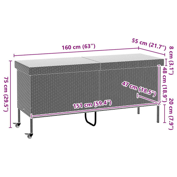 vidaXL Coffre de jardin à roulettes gris 160x55x75 cm polyrotin